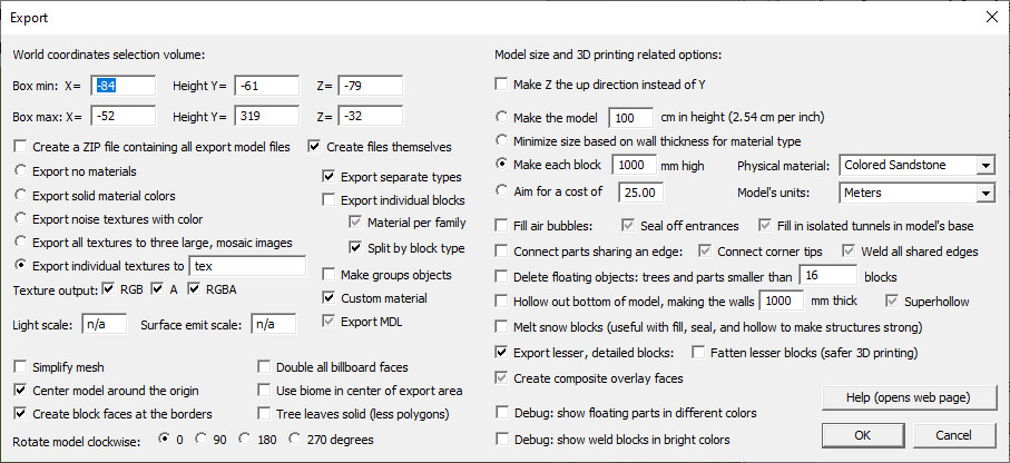 export dialog